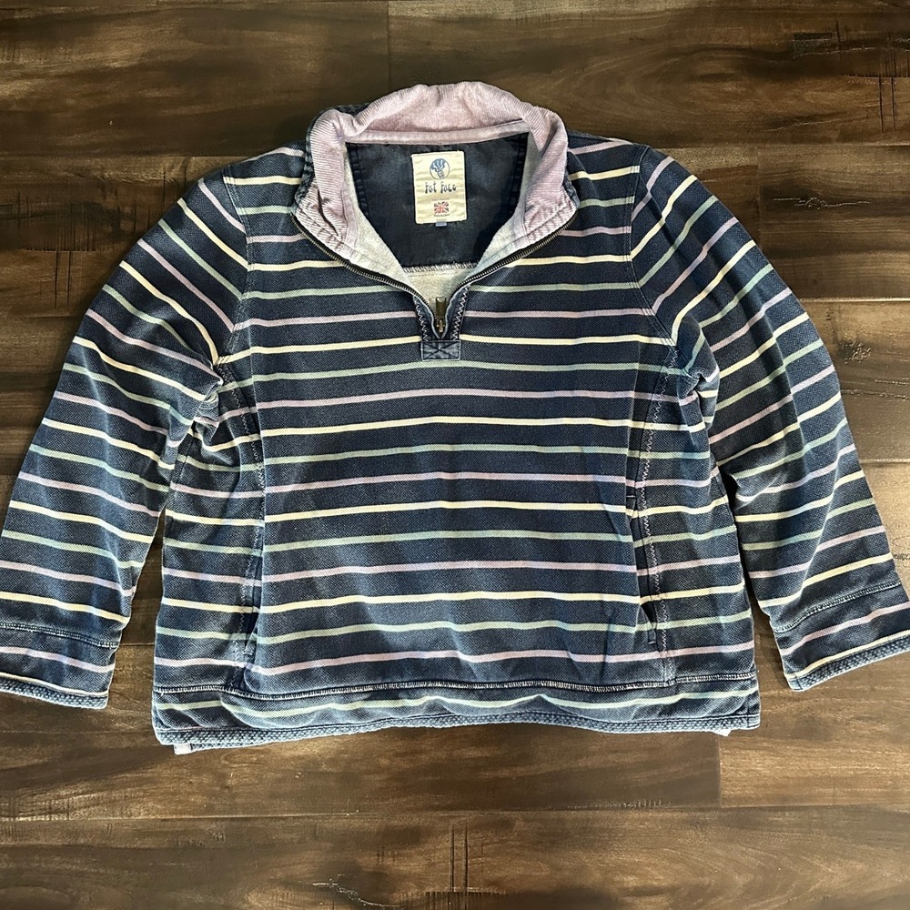 Fat Face The Airlie Navy Blue Striped Quarter Zip Pullover Sweatshirt Womens 14